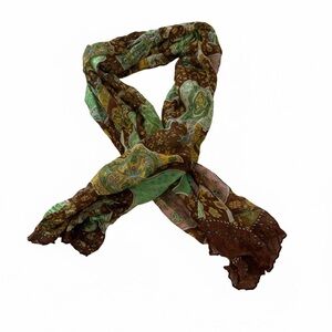 Boho Folklore Animal Print Scarf | Earthy Brown & Green | 100% Viscose